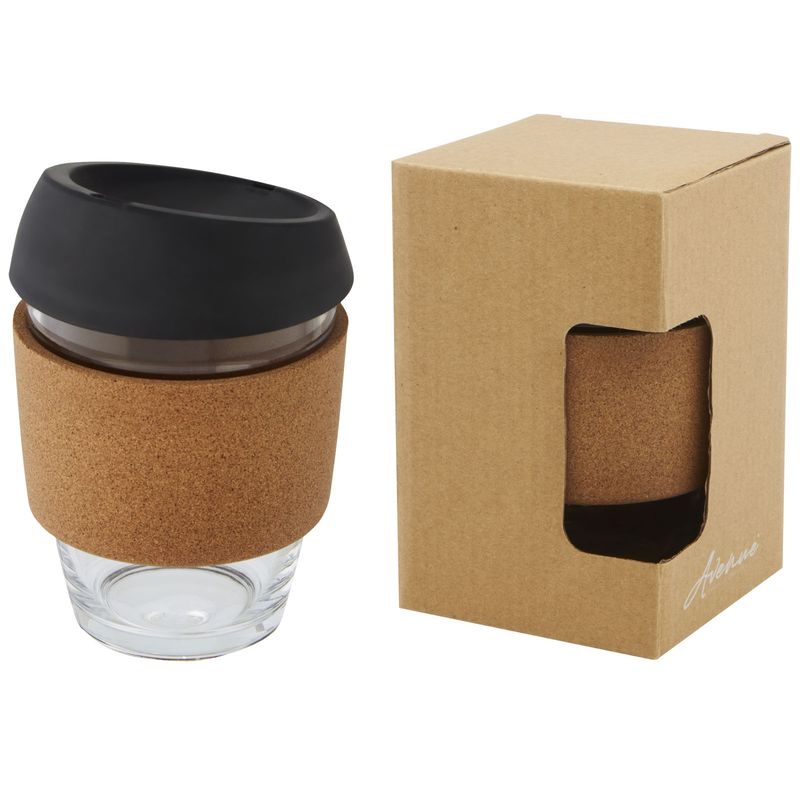 Lidan 360 ml termokopp i borosilikatglass med korkgrep og silikonlokk